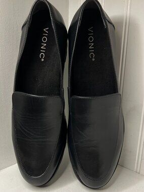 Vionic Kensley Flats Leather Slip On Loafer Shoes  - Black - Size 9.5